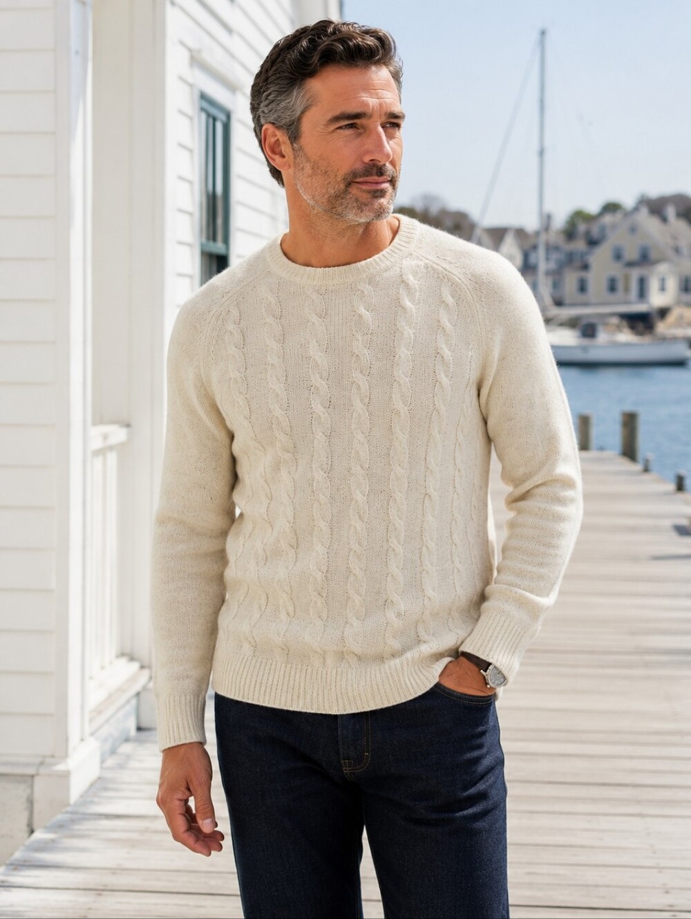 Line of Trade Mariner 100% Shetland Wool Cable Knit Sweater Men XL